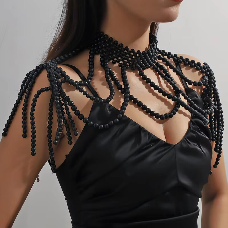 Vintage Fashion Guild - 1SET shawl body jewelry beads chest