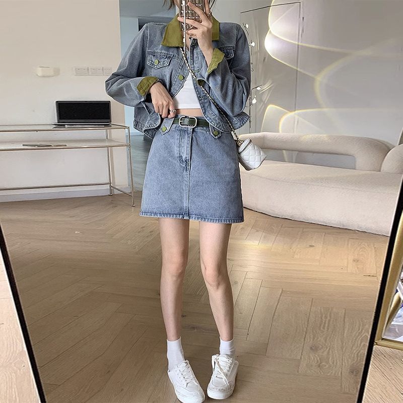 Denim Coats Mini Skirts Two Pi - đánh giá và giá Patchwork Jean Jacket