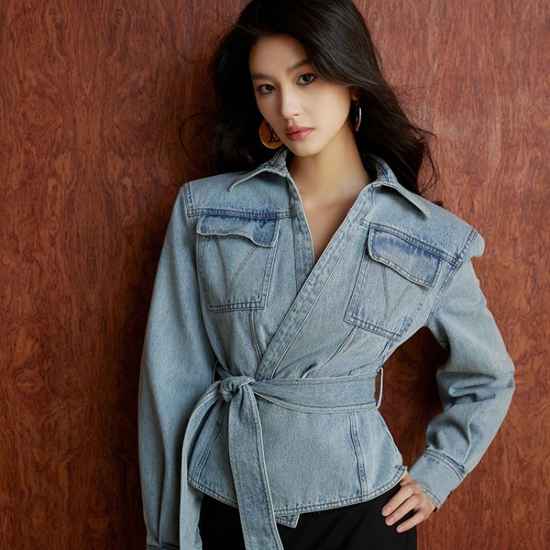 Trend V-neck Belt High-waisted - đánh giá và giá Patchwork Jean Jacket