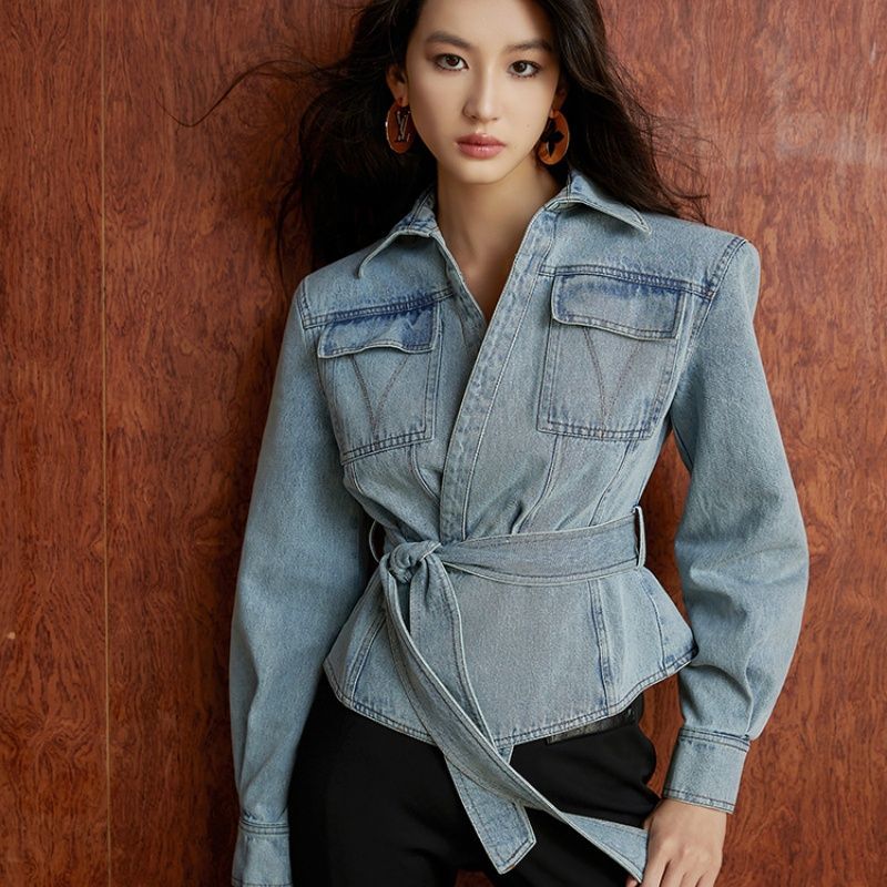 Trend V-neck Belt High-waisted - đánh giá và giá Patchwork Jean Jacket