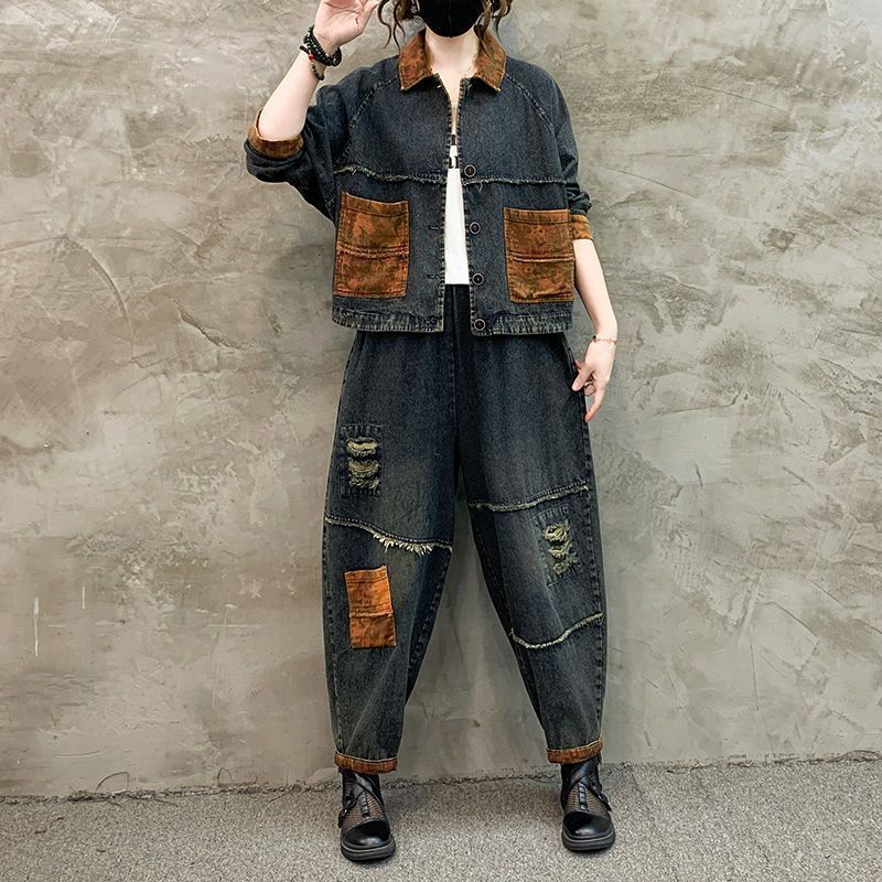 Autumn Winter Women Retro Cowb - đánh giá và giá Patchwork Jean Jacket