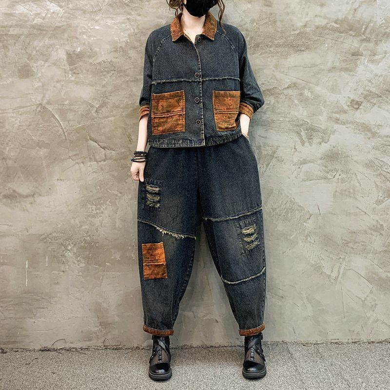 Autumn Winter Women Retro Cowb - đánh giá và giá Patchwork Jean Jacket